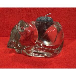 Vintage INDIANA GLASS Clear Sleeping Cat/Kitten Votive Candle Holder